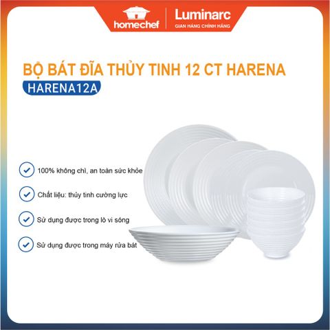 Bộ Bát Đĩa Thủy Tinh Luminarc Harena 12 Món - An Toàn Với Lò Vi Sóng, Bền Bỉ, Chống Xước - Quà Tặng Thực Dụng