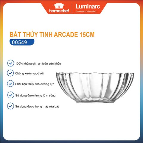 Bộ 6 Bát Thủy Tinh Luminarc Arcade 15cm G2704 - Chất Liệu An Toàn, Thiết Kế Hiện Đại, Dễ Vệ Sinh cho Không Gian Bếp Tươi Mới