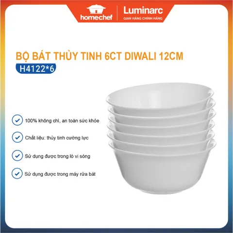 Bộ 6 Bát Ăn Cơm Thủy Tinh Luminarc Carine 12cm H4122*6 - Hàng Chính Hãng, Đẹp, Bền, An Toàn Sức Khỏe