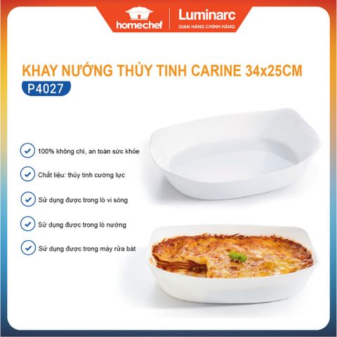Khay Nướng Thủy Tinh Chịu Nhiệt Luminarc Cuisine Carine 34x25 cm P4027 - An Toàn Cho Lò Vi Sóng Và Lò Nướng
