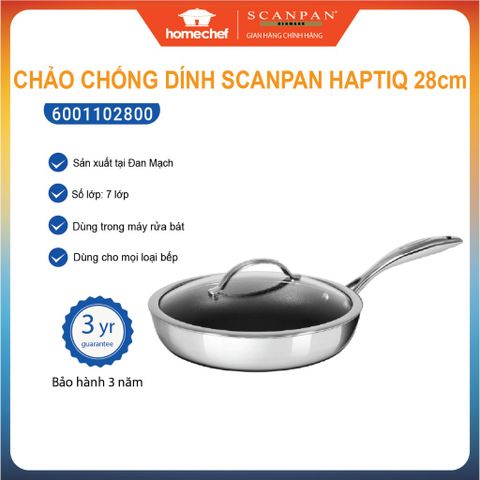 Chảo chống dính sâu lòng Scanpan HaptiQ 28cm có nắp - Dùng cho bếp từ, bảo hành 3 năm, chất lượng Đan Mạch, siêu bền, dễ vệ sinh