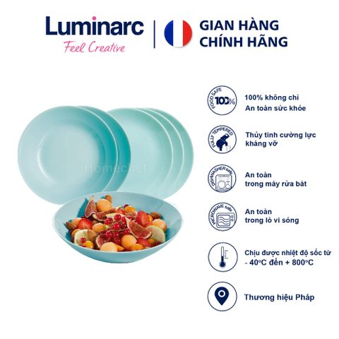 Bộ 6 đĩa thủy tinh Luminarc Diwali màu xanh ngọc DW6A - Sang trọng, an toàn, chất lượng cao cho bếp và bàn ăn hiện đại