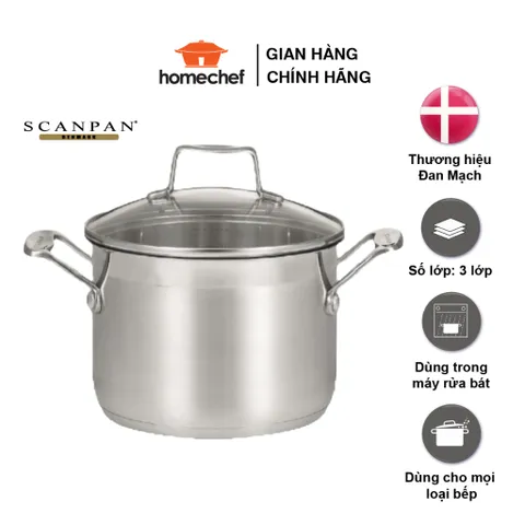 Nồi Inox 20cm Nắp Kính Scanpan Impact 304 - Thiết kế Sang Trọng, Dùng Bếp Từ, An Toàn Máy Rửa Bát, Chất Lượng Cao Cấp