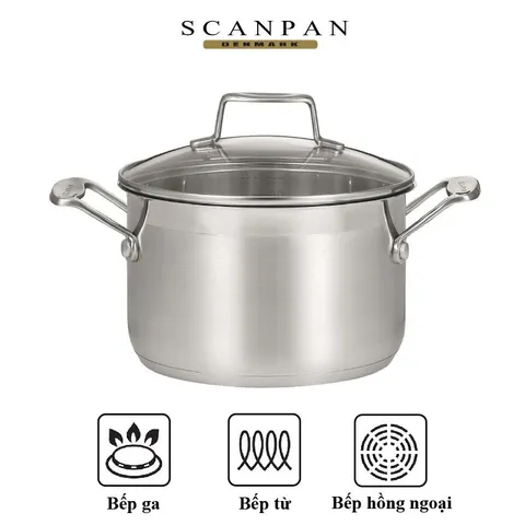 Nồi Inox 20cm Nắp Kính Scanpan Impact 304 - Thiết kế Sang Trọng, Dùng Bếp Từ, An Toàn Máy Rửa Bát, Chất Lượng Cao Cấp