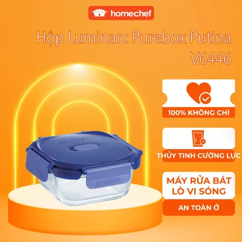 Hộp đựng thực phẩm thủy tinh Luminarc Purebox Putina 520ml - Hình vuông, an toàn cho lò vi sóng và máy rửa bát
