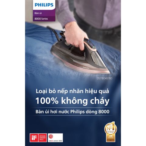 Bàn ủi hơi nước Philips DST8041 - Công suất 3000W, Hơi phun mạnh 260g, Công nghệ OptimalTEMP, Bảo hành 2 năm