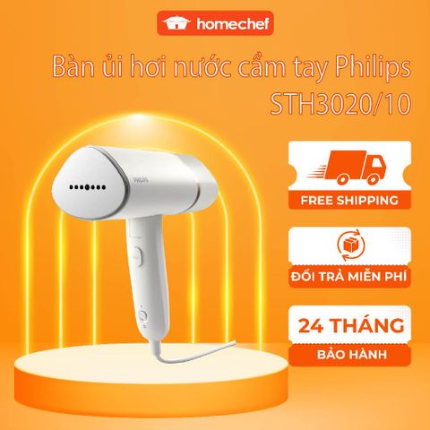 Máy ủi hơi nước cầm tay Philips STH3020 1000W - Bàn ủi mini gọn nhẹ, khử khuẩn, thuận tiện cho du lịch và sử dụng hàng ngày