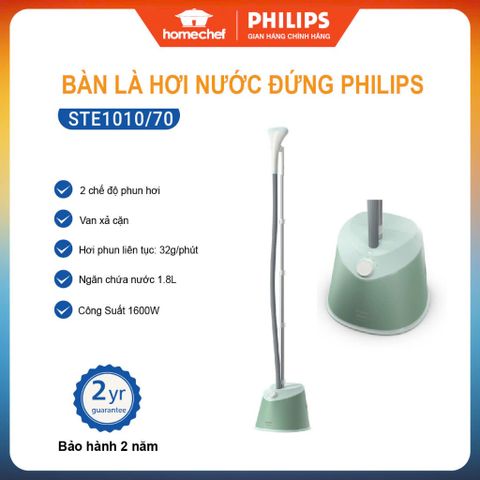 Bàn ủi đứng hơi nước Philips STE1010 - 1600W, bình nước 1.8L, công nghệ chống nhỏ giọt, ủi nhanh, bảo hành 2 năm - Hàng chính hãng