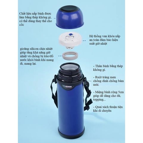 Bình Giữ Nhiệt Zojirushi 0.8L SJ-TG08-AA - Thép Không Gỉ, Giữ Nhiệt Lâu, Bảo Hành 12 Tháng, Dễ Mang Theo, Màu Xanh Dương Đậm