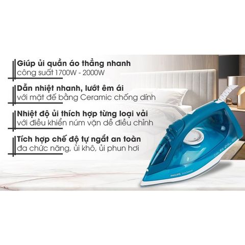 Bàn là hơi nước cầm tay Philips GC1756 - Công suất 2000W, phun hơi tự động, nhỏ gọn, bảo hành 2 năm, ủi dễ dàng mọi loại vải