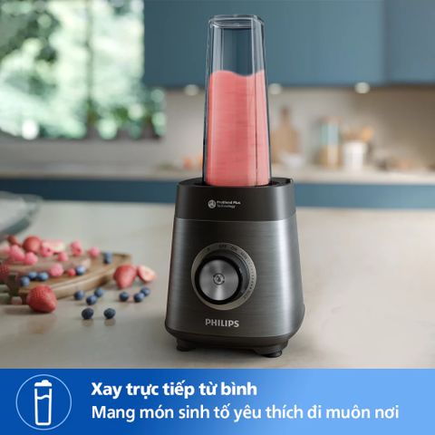 Máy Xay Sinh Tố Philips HR3041/00 Problend Push 1200W - Đa Tốc Độ, Lưỡi Dao Thép Không Gỉ, Chế Độ Làm Sạch Nhanh, Hàng Chính Hãng