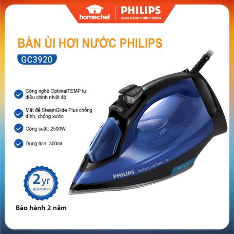 Bàn ủi hơi nước cầm tay Philips GC3920 - Công suất 2500W, công nghệ OptimalTEMP, tự động ngắt, hàng chính hãng và bảo hành 2 năm