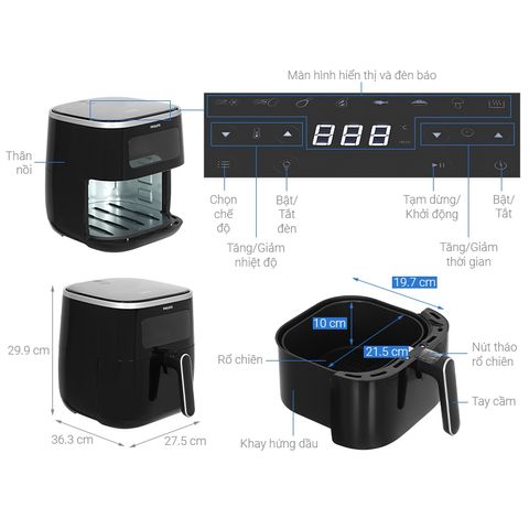 Nồi chiên không dầu điện tử Philips HD9257, dung tích 5.6L, công suất 1700W, bảo hành 2 năm