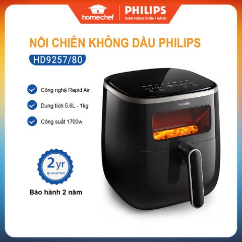 Nồi chiên không dầu điện tử Philips HD9257, dung tích 5.6L, công suất 1700W, bảo hành 2 năm