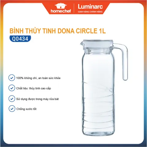 Bình thủy tinh đựng nước Luminarc Dona Circle Q0434 - 1L, dùng máy rửa bát | Hàng chính hãng