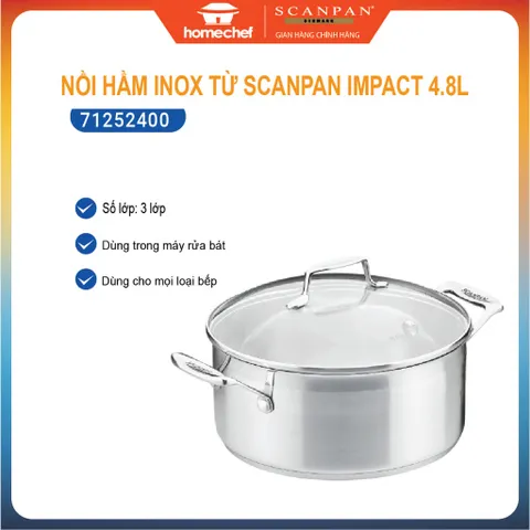 Nồi inox 304 Scanpan Impact 24cm 4.8L - Thiết kế sang trọng, chống dính, dùng trên bếp từ và máy rửa bát, hàng chính hãng Đan Mạch