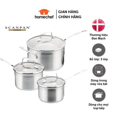 Bộ Nồi Inox 304 Cao Cấp Scanpan Impact 16/18/20cm - Chịu Nhiệt Tốt, Dùng Bếp Từ, An Toàn Máy Rửa Bát - Hàng Chính Hãng Đan Mạch