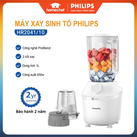 Máy Xay Sinh Tố Philips HR2041/10 Đa Năng - Công Nghệ ProBlend, Xay Nhuyễn Nhanh Chóng Trong 45 Giây, Bảo Hành 2 Năm