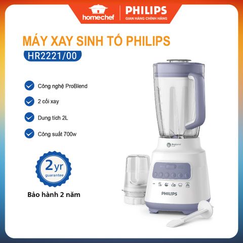 Máy Xay Sinh Tố Philips HR2221 - Công Suất 700W, Dung Tích 1.5L, ProBlend Crush, Bảo Hành 2 Năm, Hàng Chính Hãng
