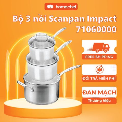 Bộ nồi inox 304 cao cấp Scanpan Impact 16/20/24cm - Chịu nhiệt, an toàn, dùng bếp từ và máy rửa bát, Hàng chính hãng