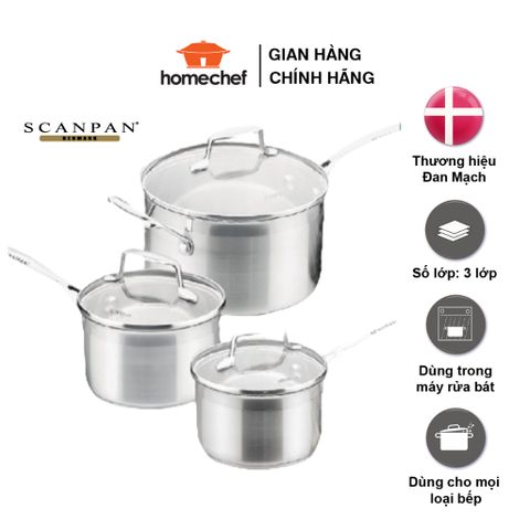Bộ nồi inox 304 cao cấp Scanpan Impact 16/20/24cm - Chịu nhiệt, an toàn, dùng bếp từ và máy rửa bát, Hàng chính hãng