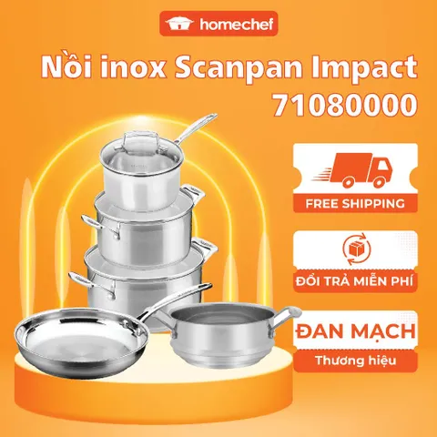 Bộ 5 nồi chảo inox Scanpan Impact 304 - Dùng cho bếp từ, máy rửa bát, thiết kế sang trọng và hiện đại, tiết kiệm năng lượng, điều khiển nhiệt dễ dàng