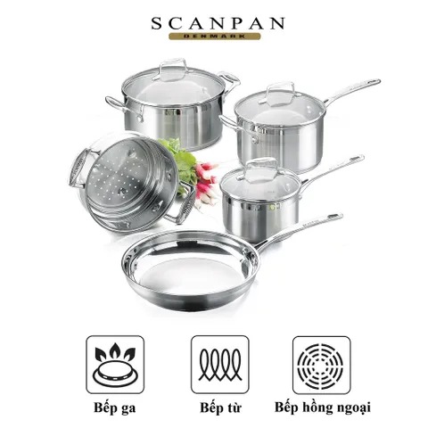 Bộ 5 nồi chảo inox Scanpan Impact 304 - Dùng cho bếp từ, máy rửa bát, thiết kế sang trọng và hiện đại, tiết kiệm năng lượng, điều khiển nhiệt dễ dàng