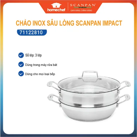 Chảo Xào Inox 28cm Kèm Xửng Hấp Scanpan Impact - Dùng Bếp Từ, Máy Rửa Bát, Thiết Kế Sang Trọng, Chịu Nhiệt Cao, Hàng Chính Hãng