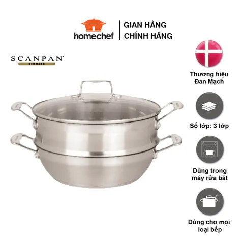 Chảo Xào Inox 28cm Kèm Xửng Hấp Scanpan Impact - Dùng Bếp Từ, Máy Rửa Bát, Thiết Kế Sang Trọng, Chịu Nhiệt Cao, Hàng Chính Hãng