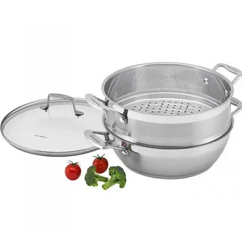 Chảo Xào Inox 28cm Kèm Xửng Hấp Scanpan Impact - Dùng Bếp Từ, Máy Rửa Bát, Thiết Kế Sang Trọng, Chịu Nhiệt Cao, Hàng Chính Hãng