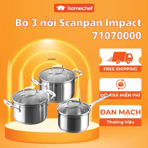Bộ 3 Nồi Inox Scanpan Impact Cao Cấp 16/18/20cm - Dùng Bếp Từ, Máy Rửa Bát - Thiết Kế Sang Trọng, Chịu Nhiệt Tốt