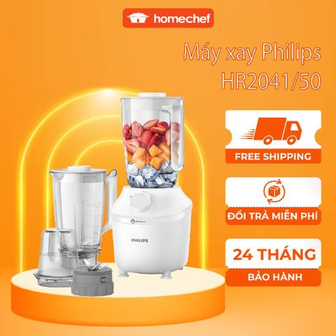 Máy xay sinh tố Philips HR2041/50 - Dung tích 1L, Công suất 450W, 3 cối xay đa năng, Bảo hành 2 năm, Hàng chính hãng