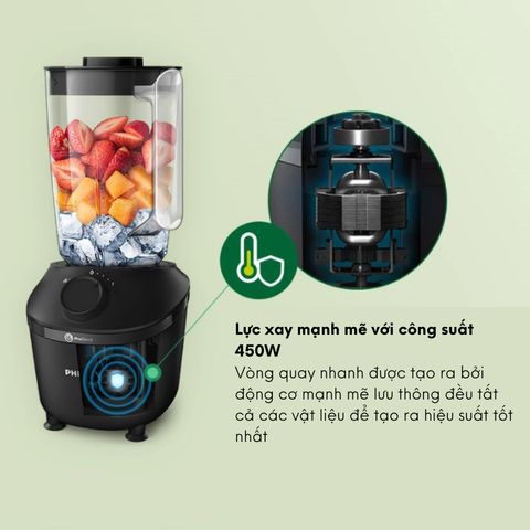 Máy xay sinh tố Philips HR2041/50 - Dung tích 1L, Công suất 450W, 3 cối xay đa năng, Bảo hành 2 năm, Hàng chính hãng