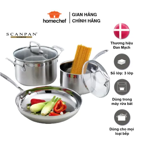 Bộ 3 Nồi Chảo Inox Cao Cấp Scanpan Impact 16/20/26cm - Dùng Cho Bếp Từ, Máy Rửa Bát, An Toàn và Tiết Kiệm Nhiệt
