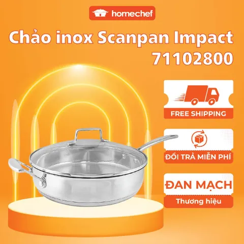 Chảo Inox 304 Cao Cấp Scanpan Impact 28cm - Đáy 3 Lớp, Dùng Bếp Từ, An Toàn Máy Rửa Bát, Sang Trọng, Thời Thượng