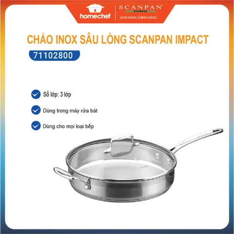 Chảo Inox 304 Cao Cấp Scanpan Impact 28cm - Đáy 3 Lớp, Dùng Bếp Từ, An Toàn Máy Rửa Bát, Sang Trọng, Thời Thượng