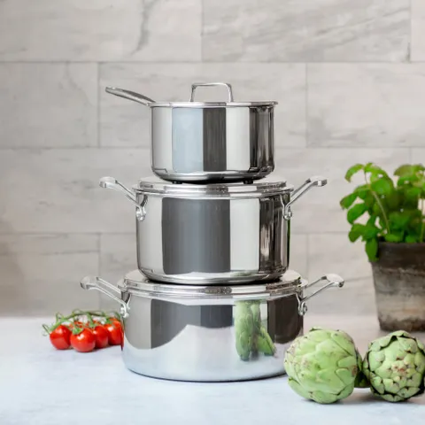 Bộ 3 Nồi Inox Liền Khối 5 Lớp Scanpan Fusion 16/20/24cm - Dùng Cho Bếp Từ, An Toàn Trong Máy Rửa Bát, Cao Cấp, Sang Trọng