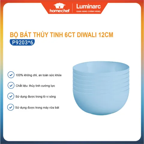 Bộ 6 Bát Thủy Tinh Luminarc Diwali Light Blue 12cm - Dùng Lò Vi Sóng, Máy Rửa Bát, Hàng Chính Hãng, Sang Trọng, An Toàn Sức Khỏe