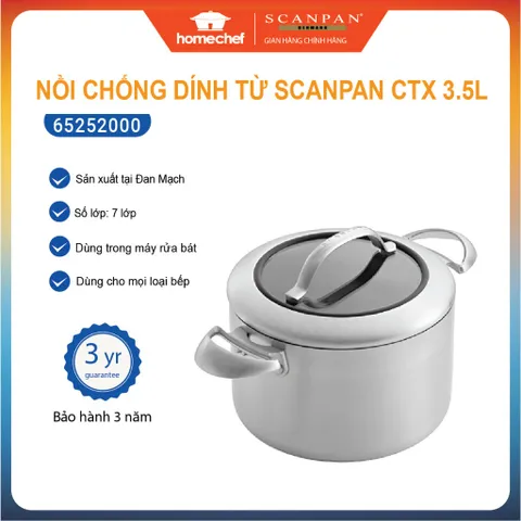 Nồi Chống Dính Inox Scanpan CTX 20cm 3.5L - An Toàn Sức Khỏe, Tương Thích Bếp Từ, Bảo Hành 3 Năm, Thiết Kế Đan Mạch