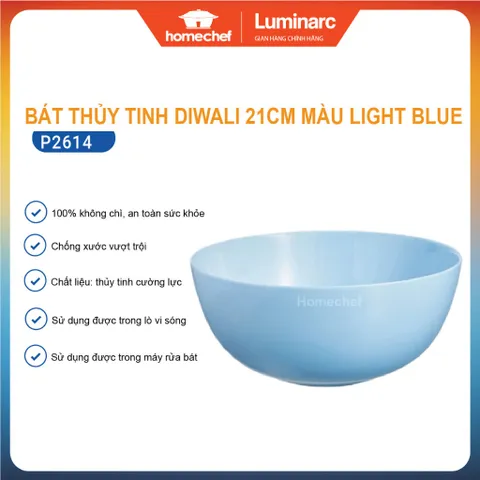 Bát Tô Canh Thủy Tinh Luminarc Diwali 21cm Màu Xanh Dương - Hàng Chính Hãng An Toàn Cho Sức Khỏe, Thích Hợp Để Trong Lò Vi Sóng