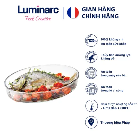 Khay nướng thủy tinh Luminarc Multi One Oval 35x27cm, dùng lò vi sóng, lò nướng, máy rửa bát - J1339