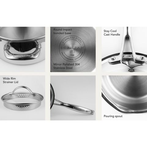 Chảo inox cao cấp dùng bếp từ Scanpan STS 20cm 75002003, đáy 3 lớp liền mạch, dùng máy rửa bát