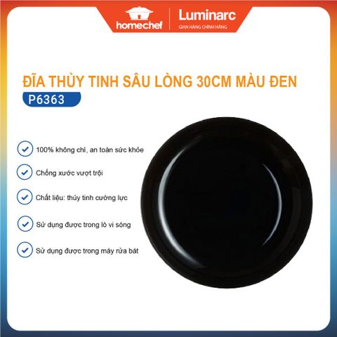 Đĩa Thủy Tinh Sâu Luminarc Friend's Time Đen 30cm - Chịu Nhiệt, An Toàn Lò Vi Sóng & Máy Rửa Bát, Bền Bỉ, Pháp