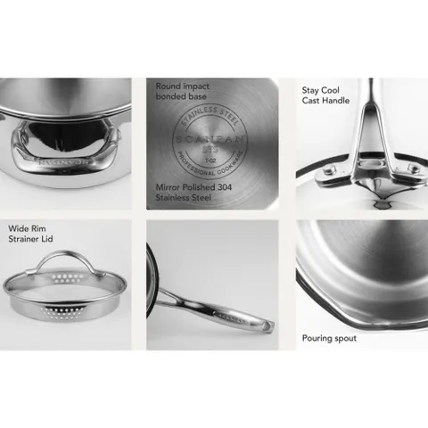 Chảo inox cao cấp 24cm Scanpan STS - Thiết kế sang trọng, đáy 3 lớp liền mạch, an toàn cho bếp từ và máy rửa bát