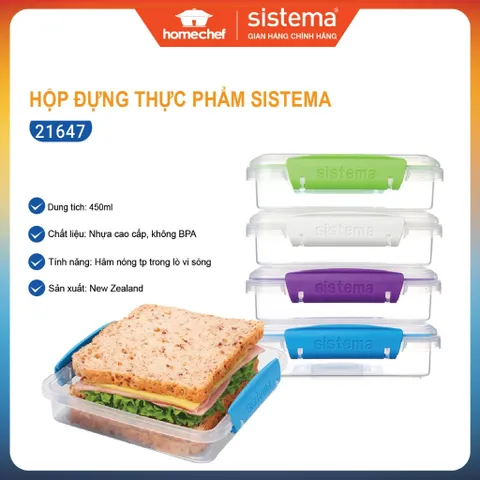 Hộp Đựng Thực Phẩm Sistema 450ml - An Toàn Sức Khỏe, Không Chứa BPA, Chịu Nhiệt Lò Vi Sóng, Sản Xuất New Zealand