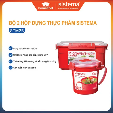Bộ 2 hộp thực phẩm hấp trong lò vi sóng, thương hiệu Sistema STM2B sản xuất Newzeland, an toàn, tiện dụng