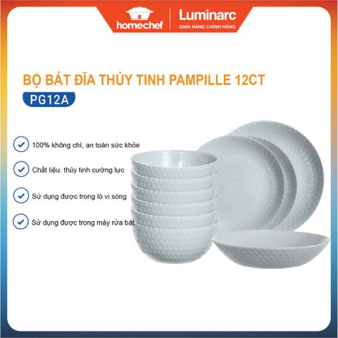 Bộ bát đĩa thủy tinh Luminarc Pampille 12 chi tiết PG12A - Chất liệu an toàn, cổ điển và hiện đại cho bếp nhà bạn