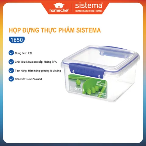 Hộp Đựng Thực Phẩm Sistema 1200ml An Toàn, Không Chứa BPA, Dùng Trong Lò Vi Sóng - Sản Xuất Tại New Zealand