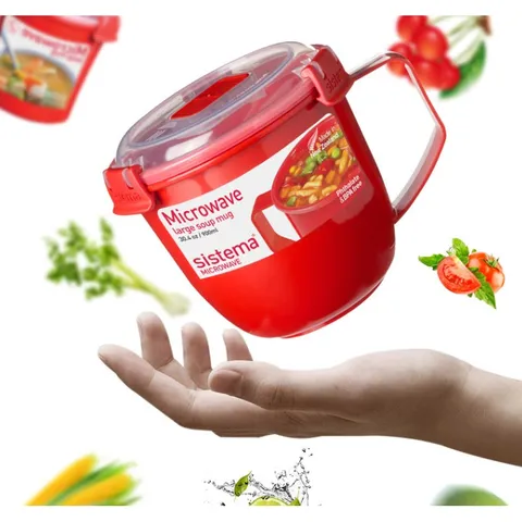 Set 2 Cốc Nhựa Sistema STM 2Z Có Tay Cầm Chống Nóng - Hộp Đựng Thực Phẩm An Toàn Dùng Trong Lò Vi Sóng, Dễ Vệ Sinh, Tiện Dụng