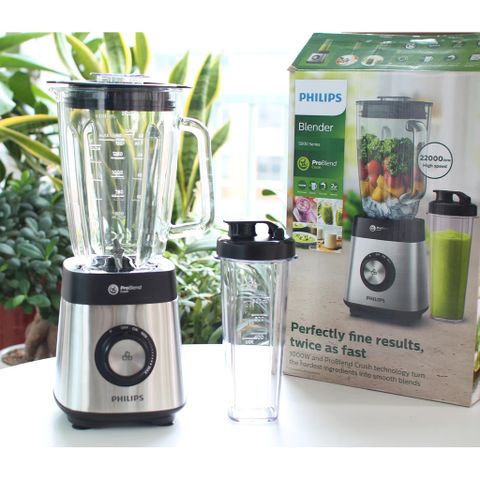 Máy xay sinh tố Philips HR3573, công suất 1000W, cối thủy tinh, bảo hành 2 năm | Hàng chính hãng
